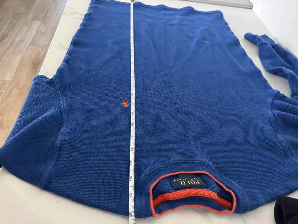 Polo Ralph Lauren Blue Waffle Knit Thermal Long Sleeve Crewneck Shirt Medium